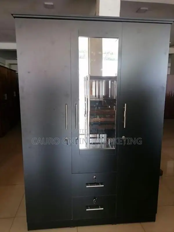 New Black Colour Melamine Wardrobe 6 X 4 Ft 3 Door Cupboard