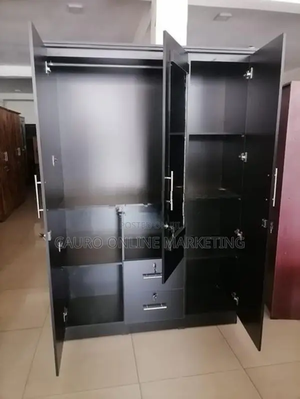 New Black Colour Wardrobe Melamine 3 Door 6 X 4 Ft Cupboard large