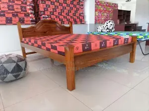 New Teak Arch Bed with Double Layer Mattress 72"x 60" Queen