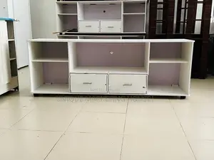 Modern White 65” melamine Mid-Drawer TV Stand