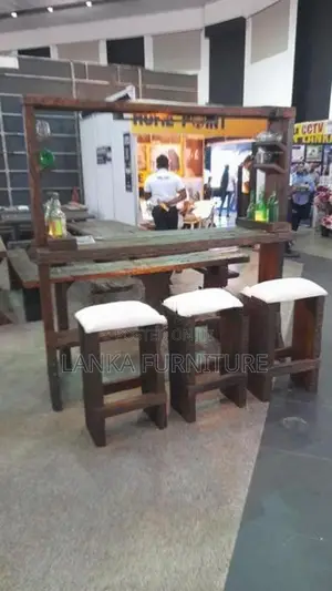 RAILWAY TIMBER RUSTIC BAR TABLE SET