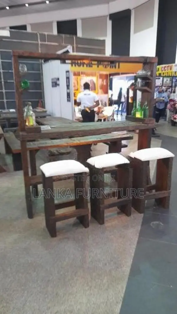 RAILWAY TIMBER RUSTIC BAR TABLE SET