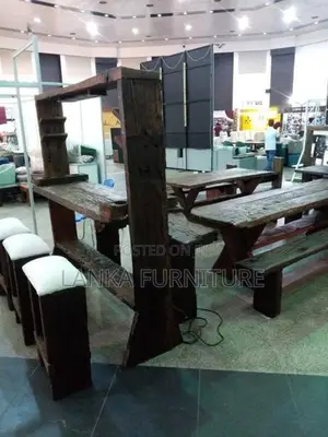 RAILWAY TIMBER RUSTIC BAR TABLE SET