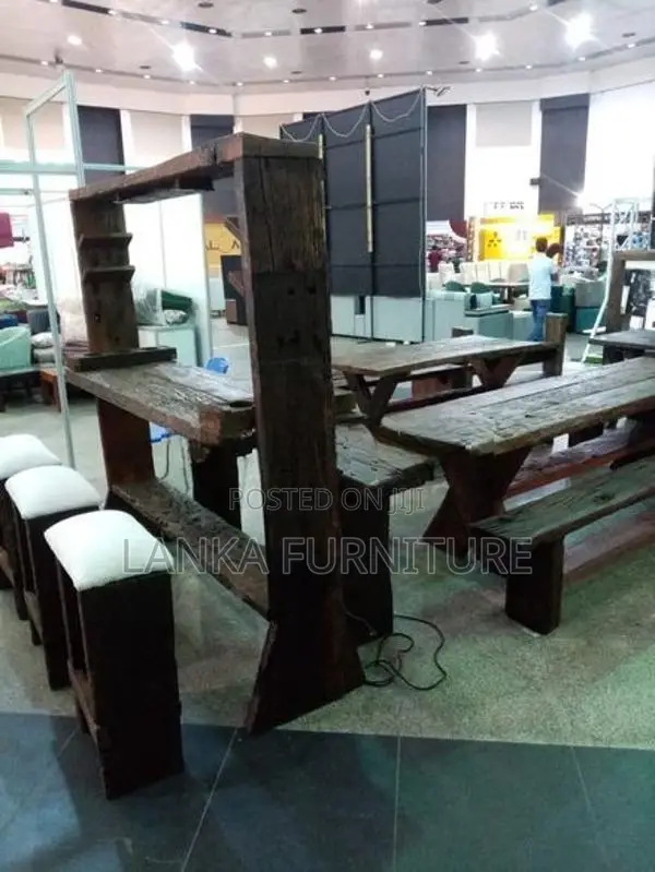 RAILWAY TIMBER RUSTIC BAR TABLE SET