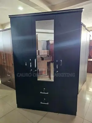 New Black Colour 3 Door Melamine Cupboard Large Wardrobe