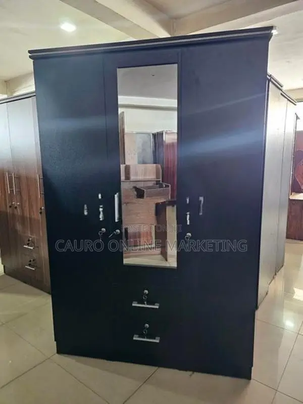 New Black Colour 3 Door Melamine Cupboard Large Wardrobe
