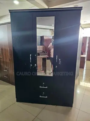 New Black Colour 3 Door Melamine Cupboard Large Wardrobe