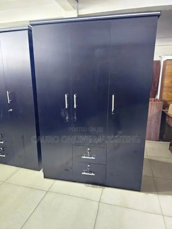 New Melamine 3 Door Black Colour Cupboard 6*4 Wardrobe