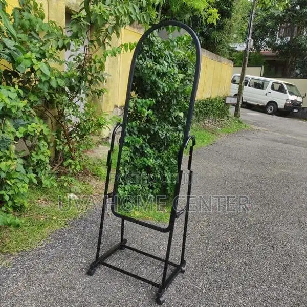 Black Wheel Stand Mirror