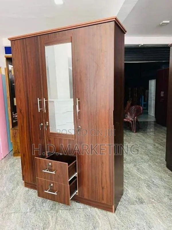 Melamine Glass Wardrobes with Drawers - 3 D