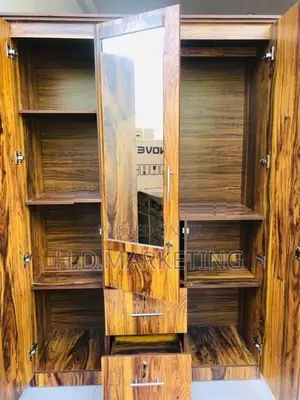 Melamine Glass Cupboard with Drawers - 3D