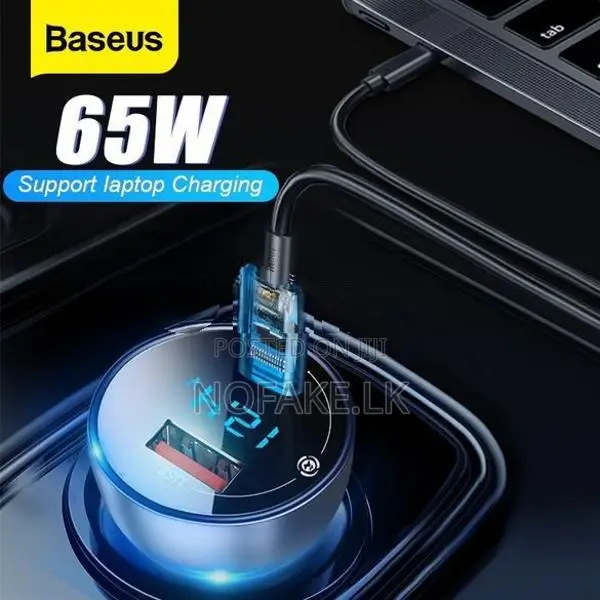 Baseus 65W USB C Car Charger With Type-C Cable iPhones Laptop Macbook