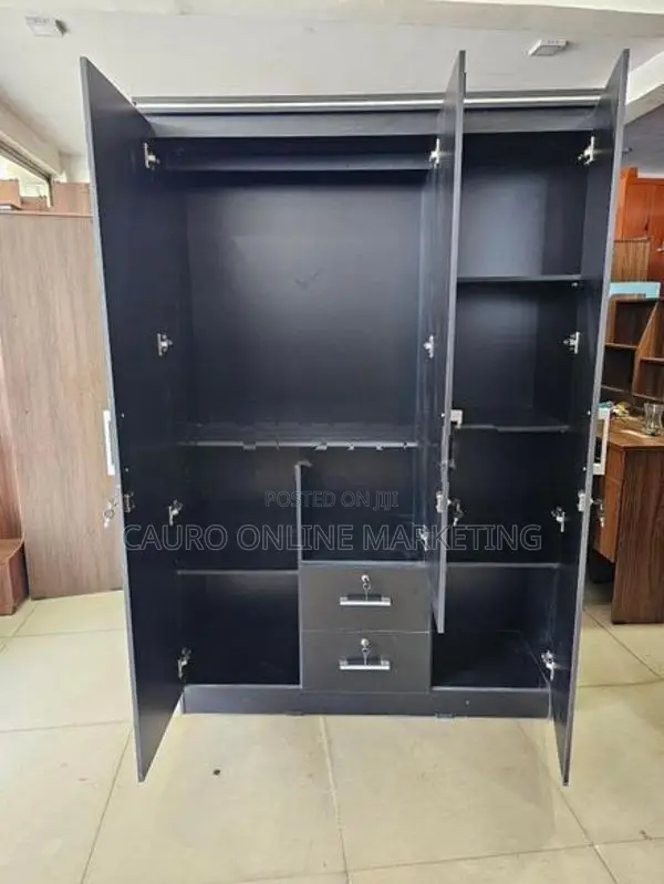 New Melamine 3 Door Ash / White Black Colour Cupboard 6*4 Ft