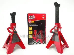 A Pair of 2 Ton Torin Big Red jack stands tassel stand car