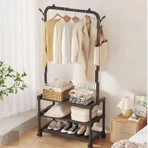 Metal Single Row Balcony Coat Rack Black Garments