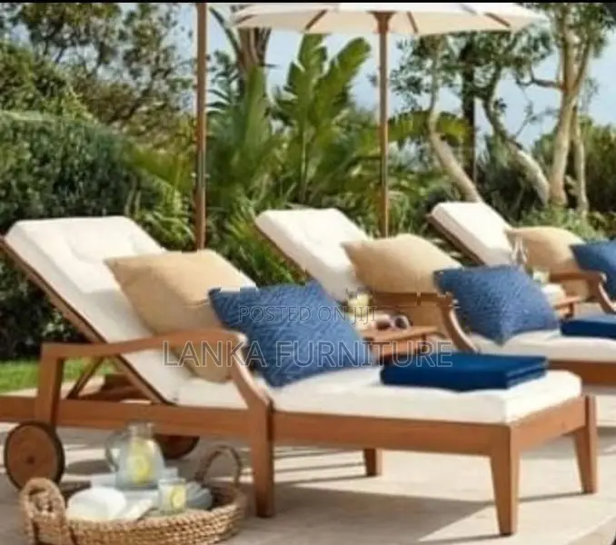 wooden sunbeds