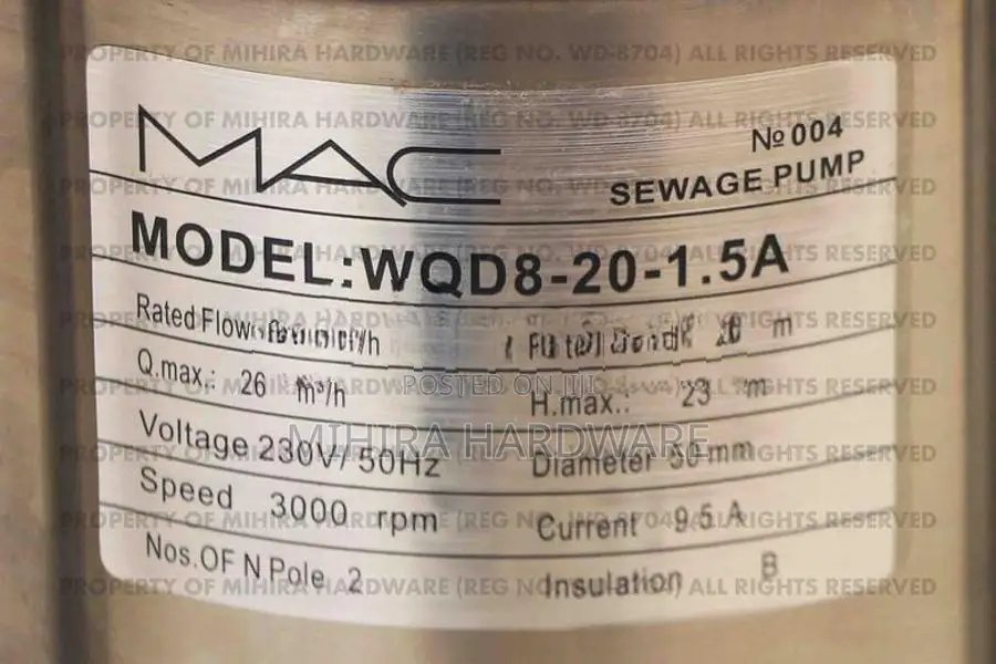 MAC 2 inch 2Hp WQD-8-20-1.5A Submersible Pump Water sludge Motor Jabos