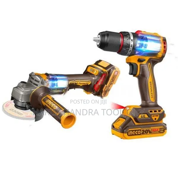 INGCO Cordless Brushless 2pcs combo kit - Drill 13mm and Grinder 100mm