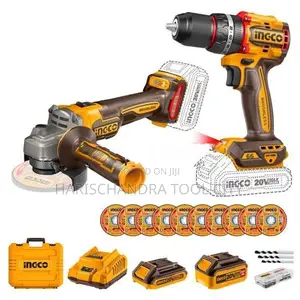 INGCO Cordless Brushless 2pcs combo kit - Drill 13mm and Grinder 100mm
