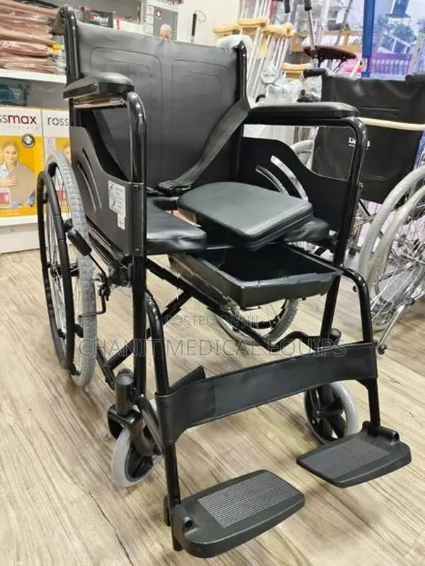 Commode Wheelchair Powder Corted Black Edition With Safety Belt