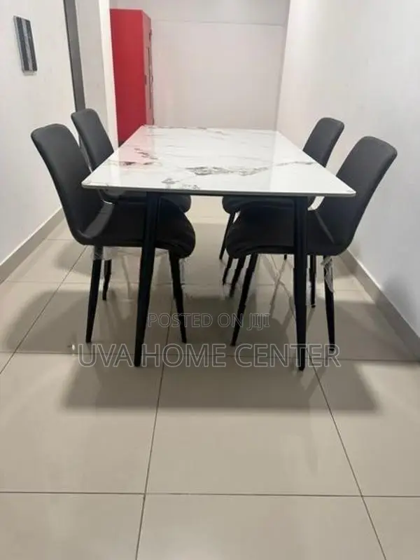 Stylish Dining Table with Granite Top + 4 Leather Chair