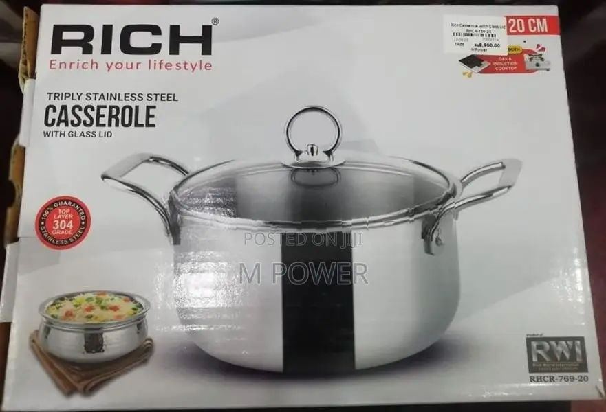 Rich casserole with Glass Lid 20cm Stainless Steel (RHCR-769-20)
