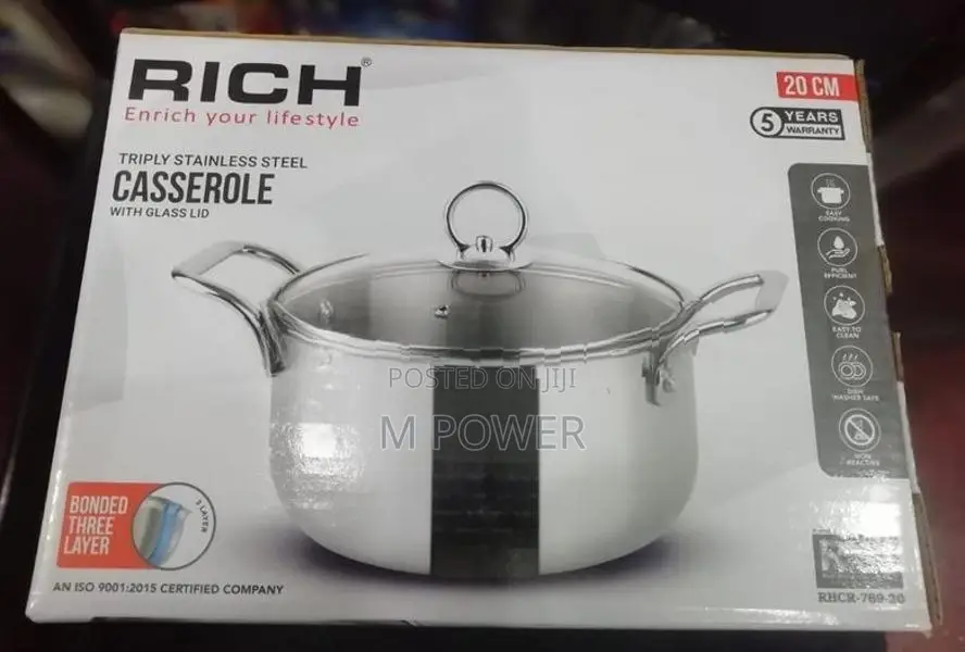 Rich casserole with Glass Lid 20cm Stainless Steel (RHCR-769-20)