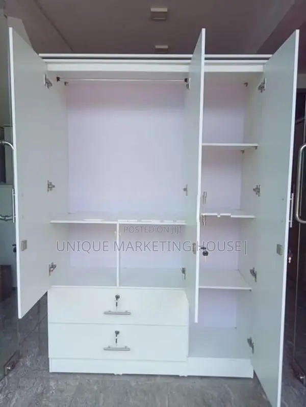 Modern Melamine White 3D L/2 Drawer Wardrobe