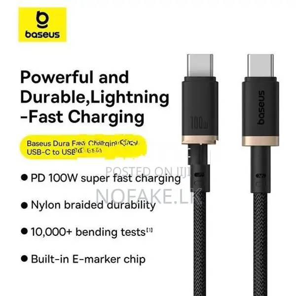 Baseus Tungsten Gold 100W USB-C to Phone Fast Charge Cable 1M
