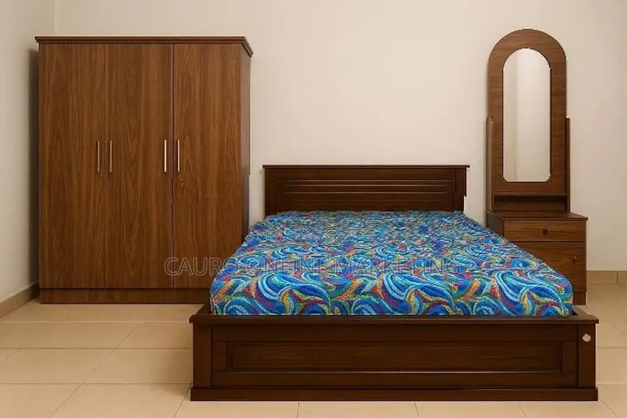 Bedroom Set Box Bed with Hybrid Mattress Queen 3D Cupboard