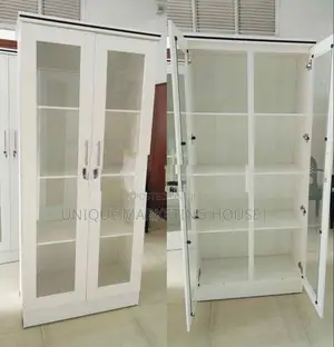 Modern Melamine White 6 Ft Glass Cupboards
