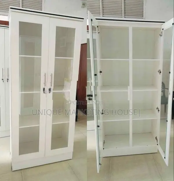 Modern Melamine White 6 Ft Glass Cupboards