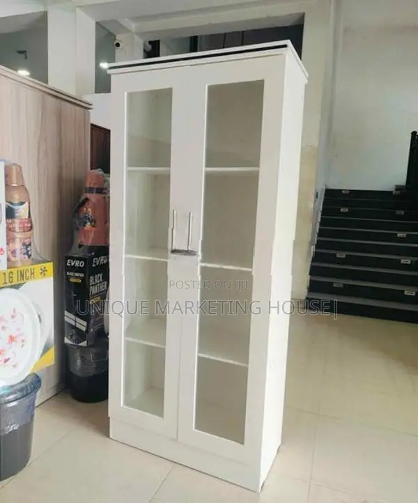 Modern Melamine White 6 Ft Glass Cupboards