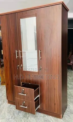 3 Door Melamine Wardrobe with Glass and Drawers