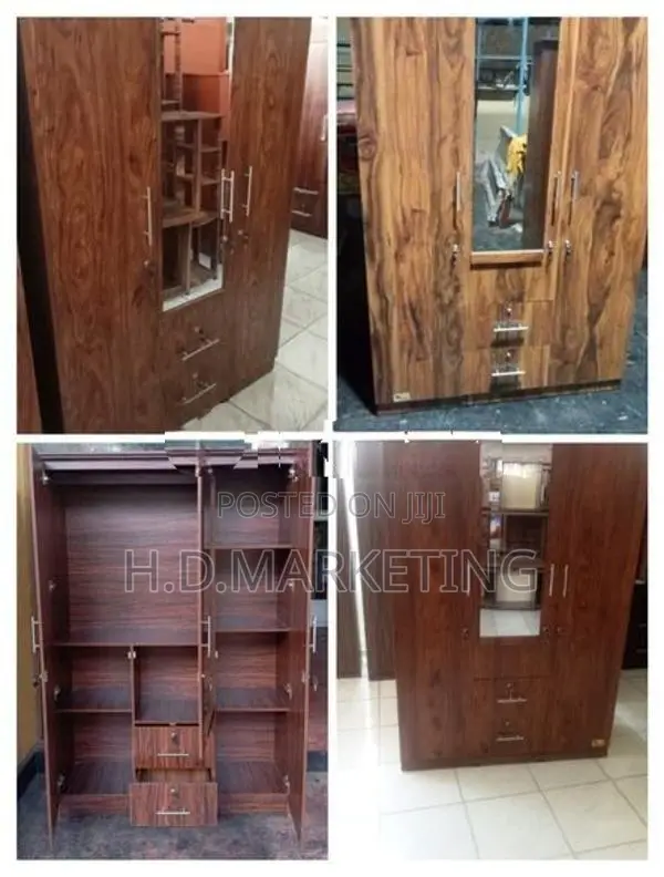 3 Door Melamine Wardrobe with Glass and Drawers