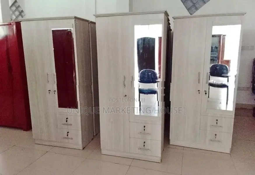 Modern American White 2 D Wardrobe with Mirror