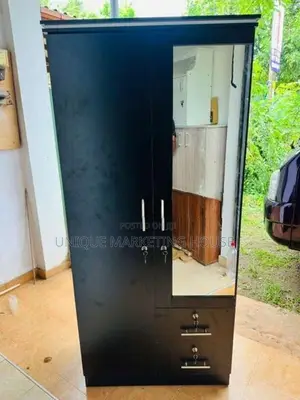 Modern Melamine 2 D Blk Wardrobe with Mirror