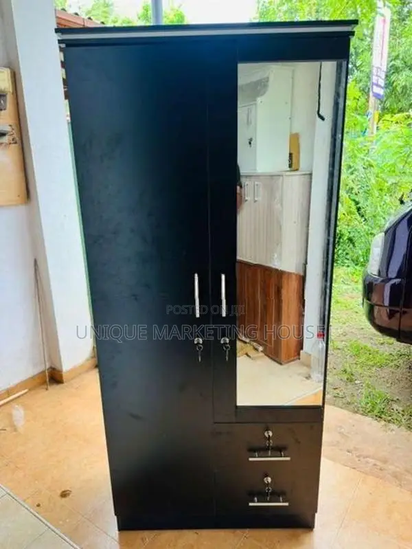 Modern Melamine 2 D Blk Wardrobe with Mirror