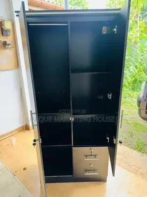 Modern Melamine 2 D Blk Wardrobe with Mirror