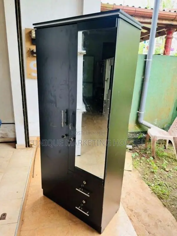 Modern Melamine 2 D Blk Wardrobe with Mirror