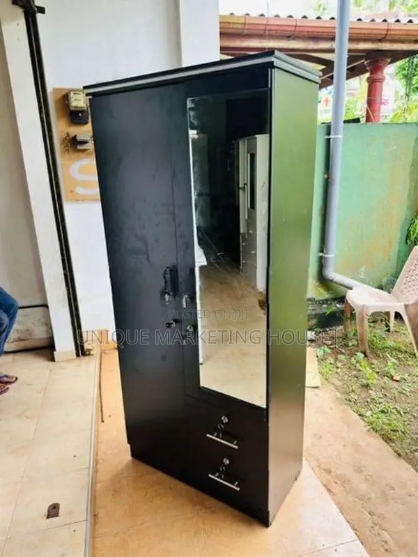 Modern Melamine 2 D Blk Wardrobe with Mirror