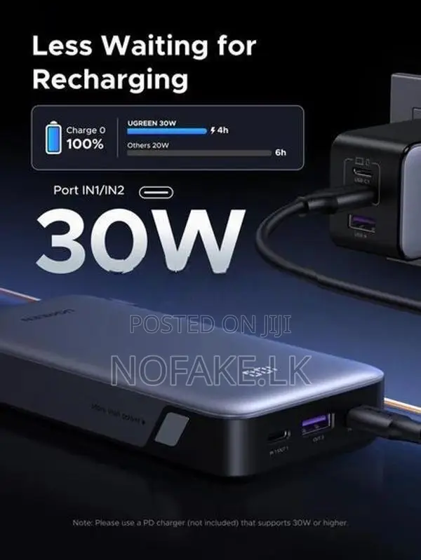 UGREEN 30W PD 20000mAh Two Way Fast Charging Power Bank Pixel IPhone