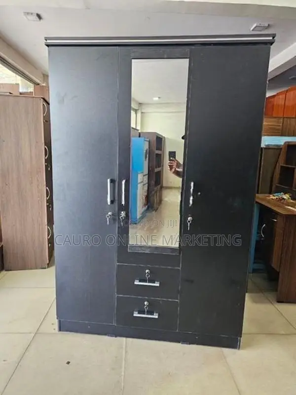New Melamine Black / White Colour 3 Door Cupboard Large Wardrobe