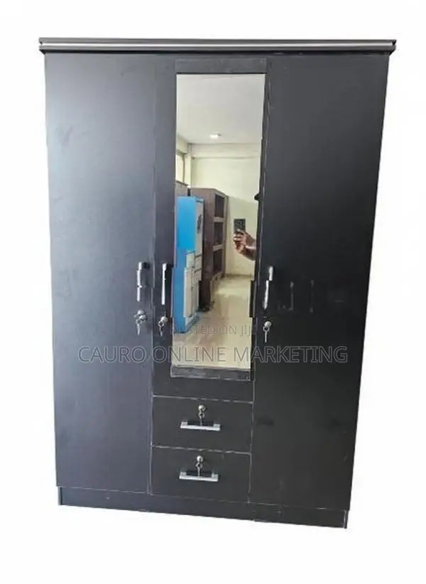 New Melamine 3 Door Ash / Black White Colour Cupboard Wardrobe
