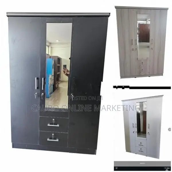 New Melamine 3 Door Ash / Black White Colour Cupboard 6*4 Ft