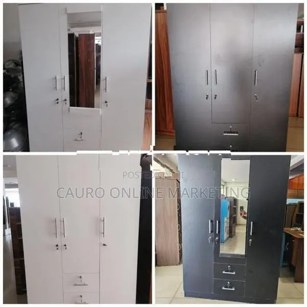 New Melamine Ash / White Black Colour 3 Door Cupboard