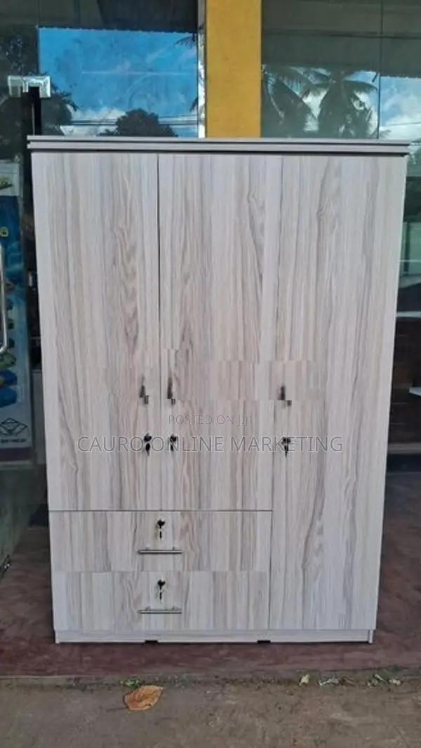 New Melamine 3 Door Long Locker Ash / Black Colour Cupboard Wardrobe