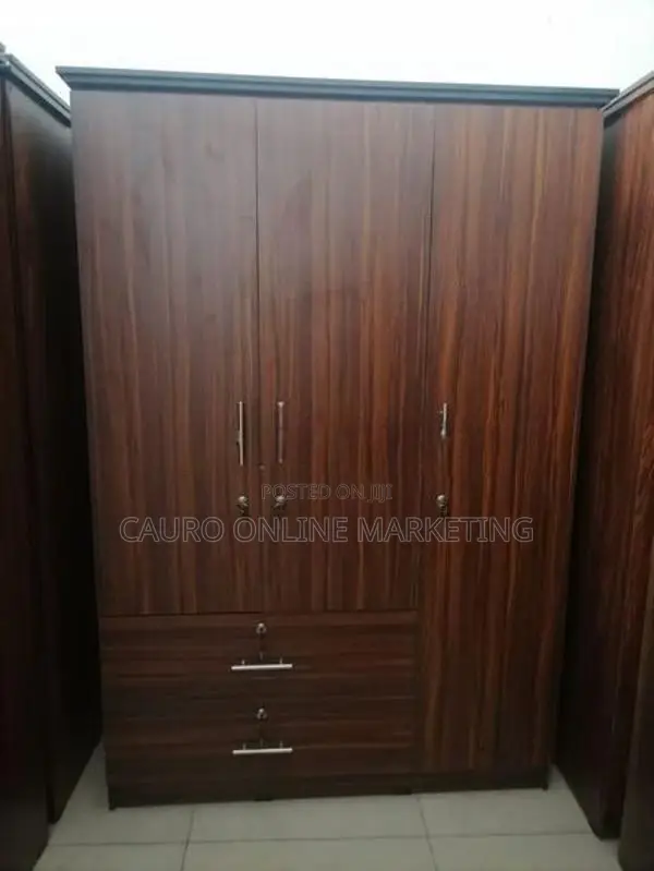 New Melamine 3 Door Long Locker Ash / Black Colour Cupboard Wardrobe
