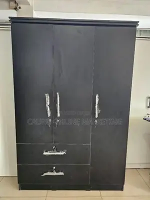 New Melamine 3 Door Long Locker Ash / Black Colour Cupboard Wardrobe