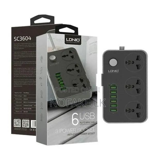 LDNIO 2500W 3 Ways Power Socket and 6 USB Ports UK Pin